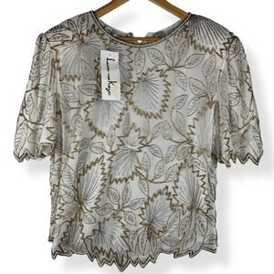 Laurence Kazar Vintage Silk Hand Beaded Top Womens Size 1X Glam Deadstock 90s